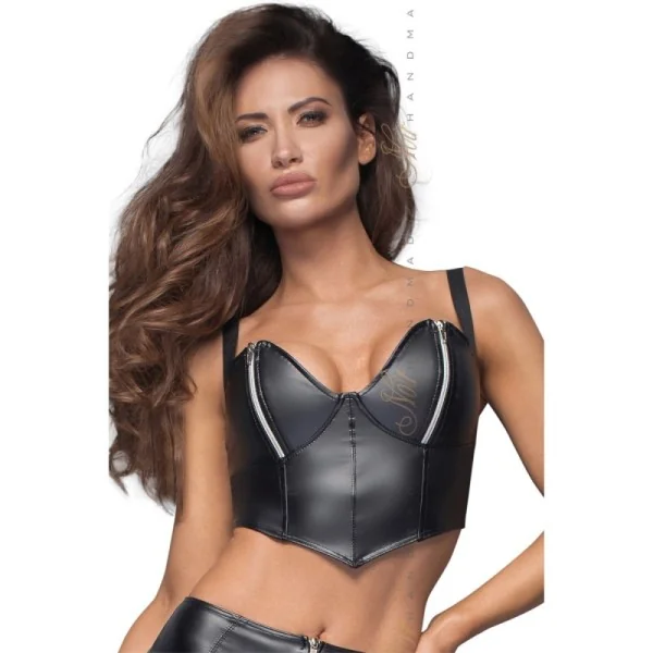 Powerwetlook Top mit Silbernen Reißverschlüssen Im Brustbereich F165 von Noir Handmade BiTch Collection kaufen | Fesselliebe