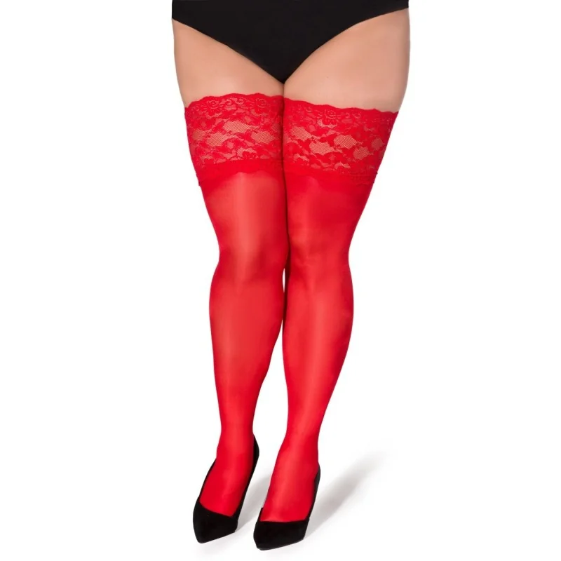 Halterlose Strümpfe Paloma Rot von Legg Story Xtra Size kaufen | Fesselliebe