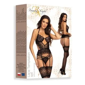 Lace Temptation Corset & String Schwarz von Beauty Night Fashion