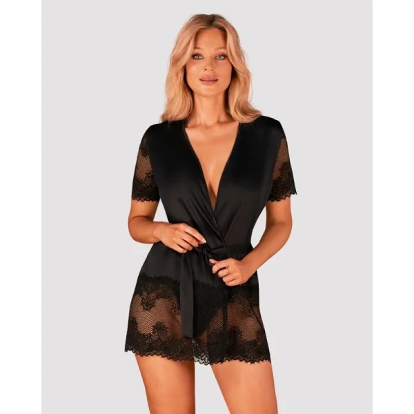 Maderris Peignoir schwarz von Obsessive kaufen | Fesselliebe