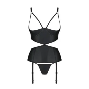 Jannies Korsett & Tanga mit offenem Schritt Schwarz von Passion-Exklusiv