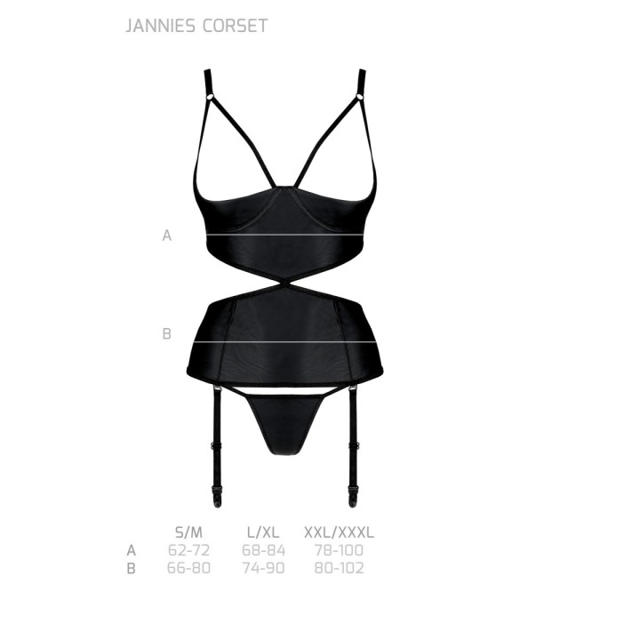 Jannies Korsett & Tanga mit offenem Schritt Schwarz von Passion-Exklusiv | Fesselliebe.de