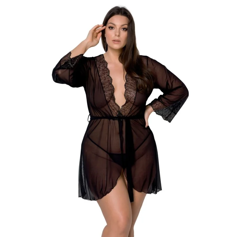 Amberly Size Plus Peignoir schwarz von Passion Size Plus kaufen | Fesselliebe