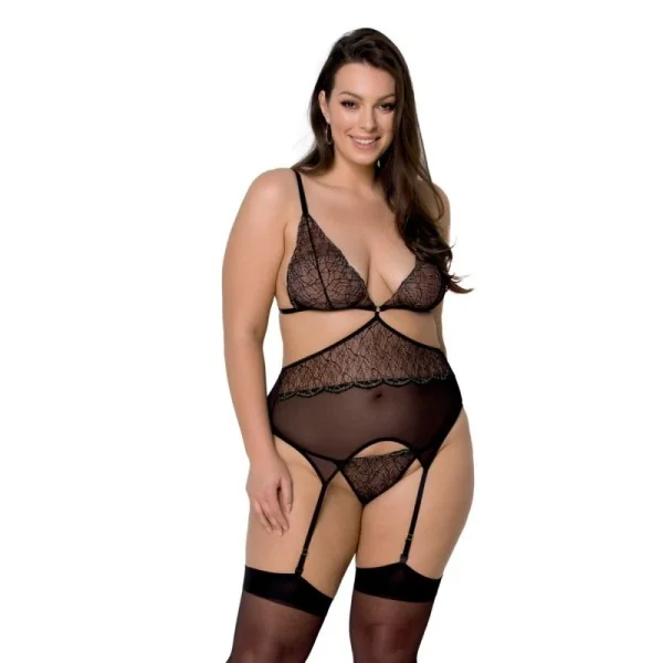 Amberly Size Plus Korsett & Tanga schwarz von Passion Size Plus kaufen | Fesselliebe
