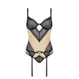 Denerys Korsett & Tanga Beige-Schwarz von Casmir | Fesselliebe.de