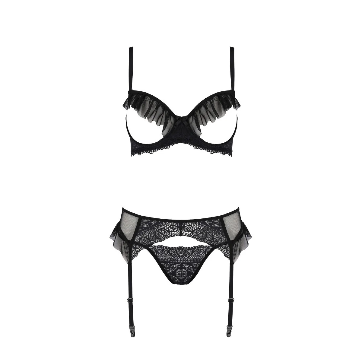 Eco Kerria 3er Set mit offenem BH schwarz von Passion Eco Collection kaufen | Fesselliebe