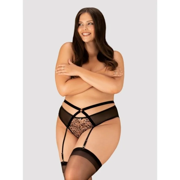 Allunes Offener Schritt Strumpfgürtel Schwarz-Leo Size Plus von Obsessive Size Plus | Fesselliebe.de