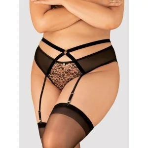 Allunes Offener Schritt Strumpfgürtel Schwarz-Leo Size Plus von Obsessive Size Plus