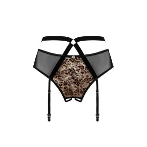 Allunes Offener Schritt Strumpfgürtel Schwarz-Leo Size Plus von Obsessive Size Plus
