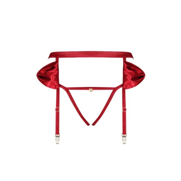 Rubinesa Strumpfgürtel & Offener Schritt Tanga Rot von Obsessive | Fesselliebe.de