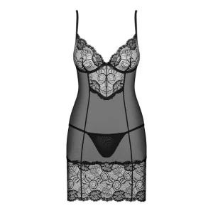 Alluria Chemise & Tanga Schwarz von Obsessive