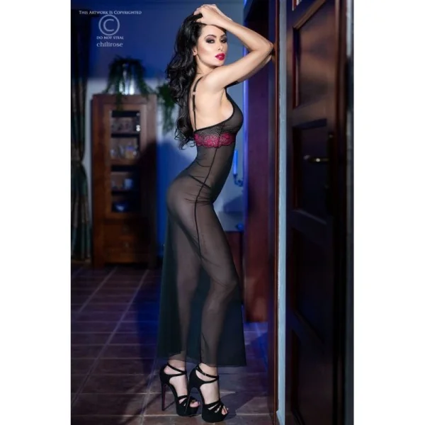 Langes Kleid CR4215 schwarz/pink von Chilirose kaufen | Fesselliebe