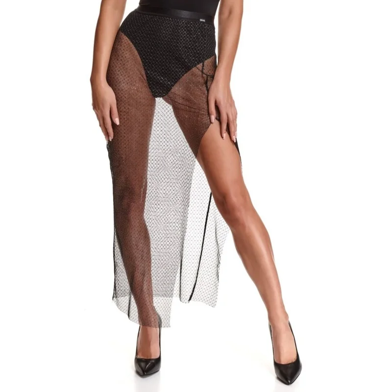 Langer Schwarz/Silberner Rock Stchiara001 von Demoniq Silver Touch Collection kaufen | Fesselliebe