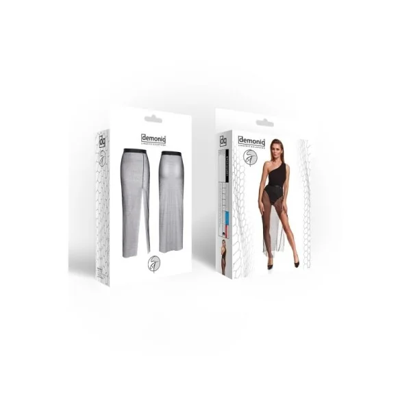 Langer Schwarz/Silberner Rock Stchiara001 von Demoniq Silver Touch Collection kaufen | Fesselliebe