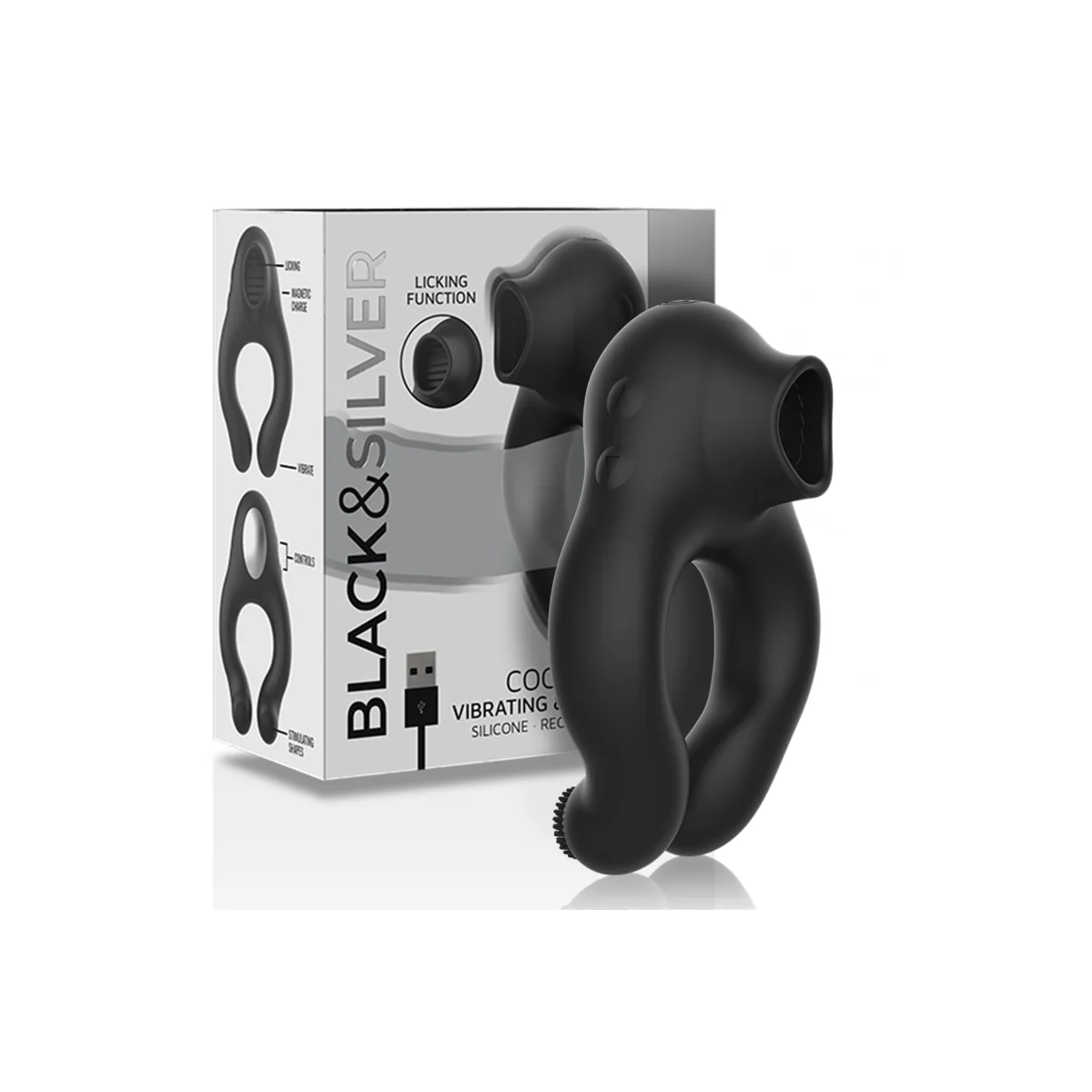 Vibratorring aus Silikon, 3 Motoren, wiederaufladbar, Schwarz von Black&Silver kaufen | Fesselliebe