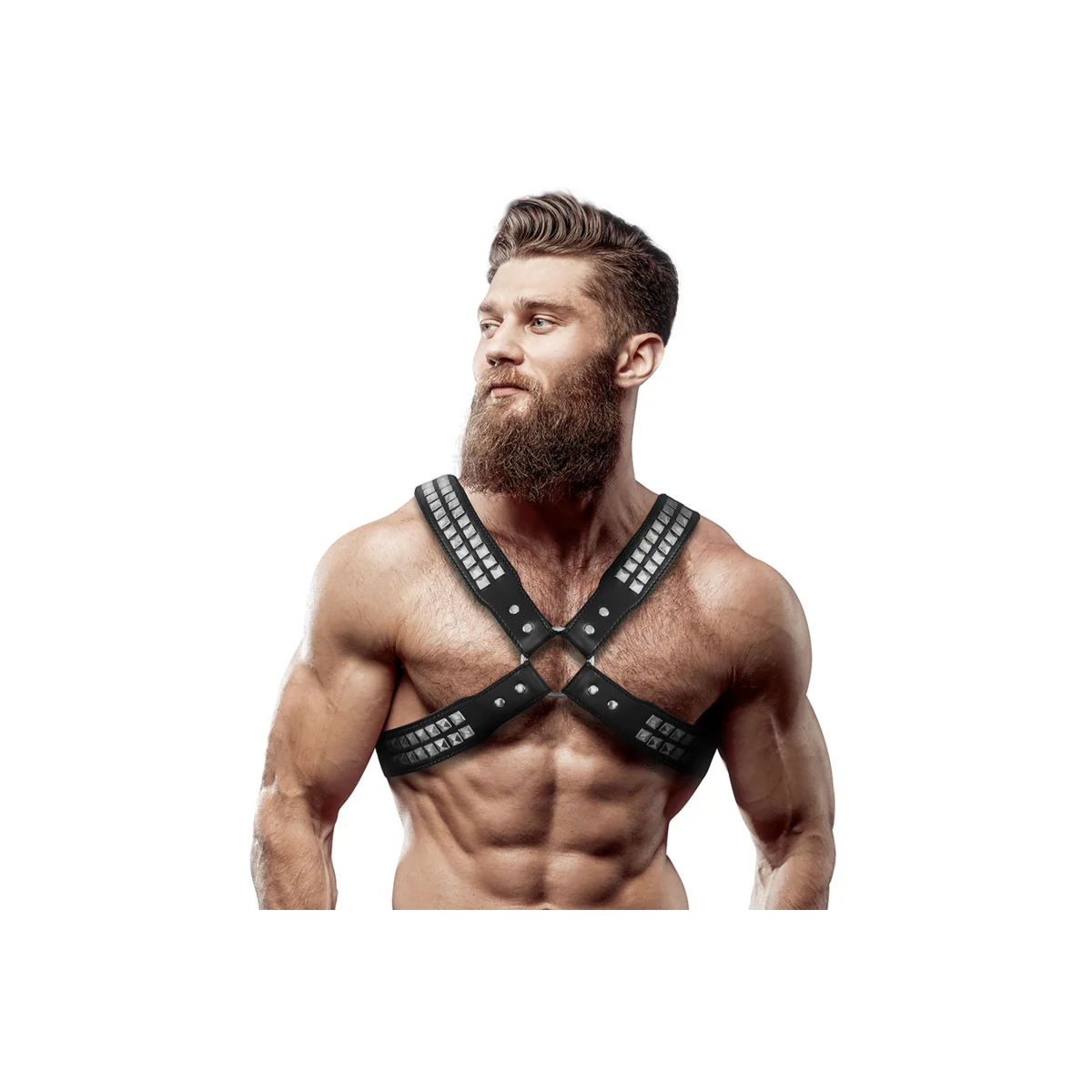 Herren-Halsband aus Ökoleder mit Gekreuzter Brust und Nieten von Fetish Submissive Attitude kaufen | Fesselliebe