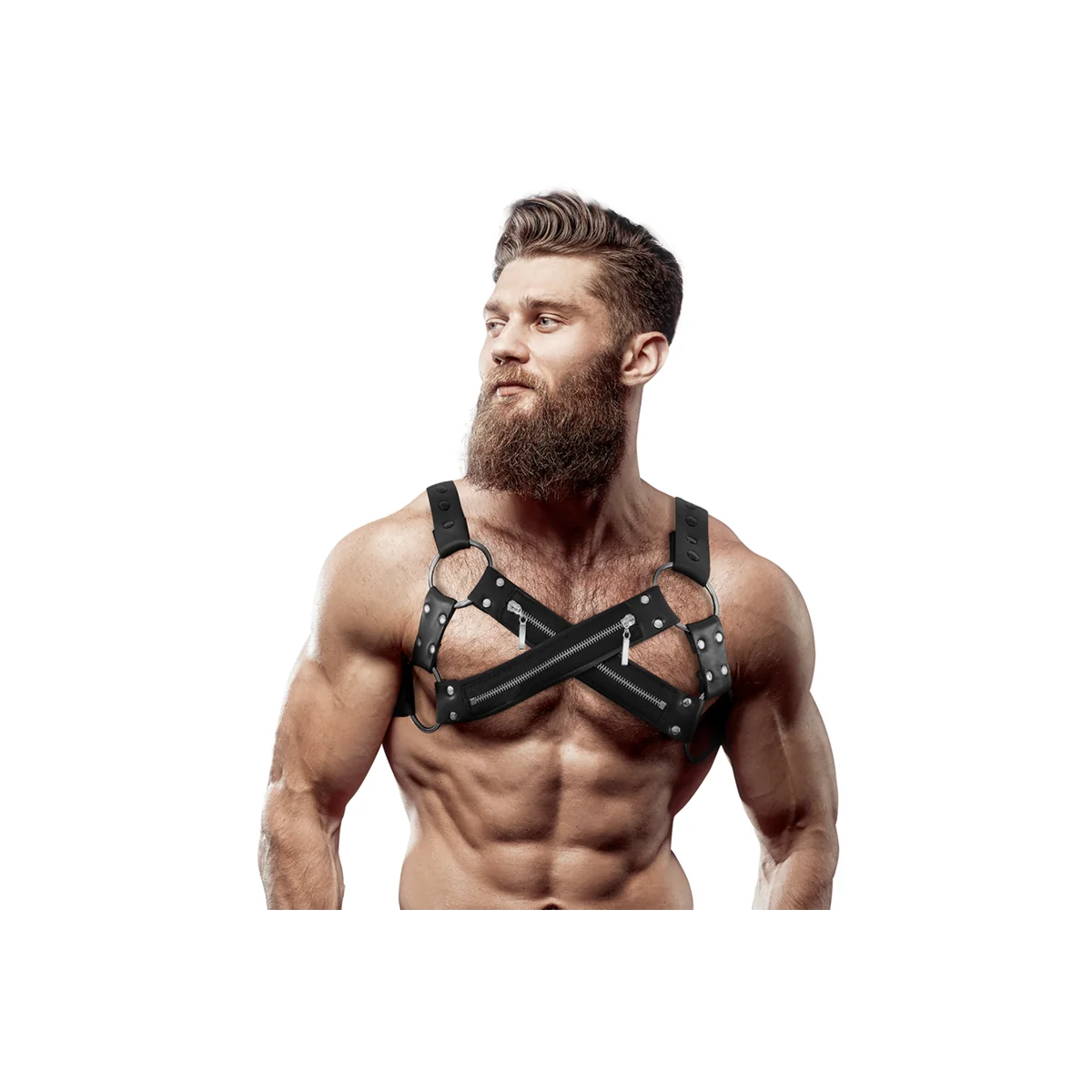 Verstellbarer Neopren-Brustgurt mit Cross-Over-Bulldog-Reissverschluss für Männer von Fetish Submissive Attitude kaufen | Fesselliebe