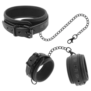 Halskette und Handschellen aus Veganem Leder mit Noprene-Futter von Fetish Submissive Bondage kaufen | Fesselliebe