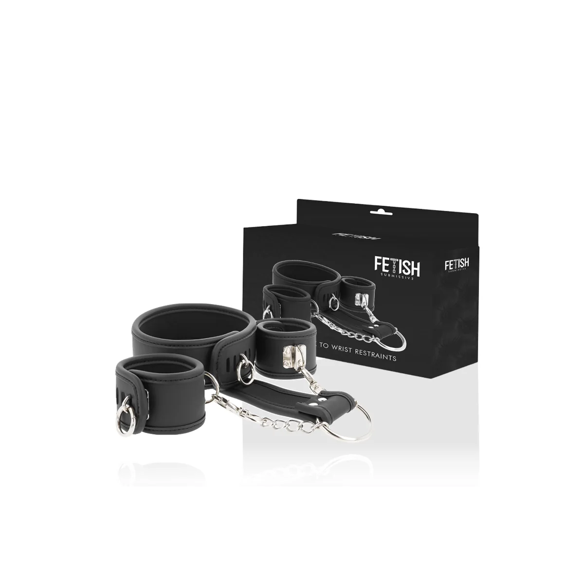 Halskette und Handschellen aus Veganem Leder mit Noprene-Futter von Fetish Submissive Bondage kaufen | Fesselliebe