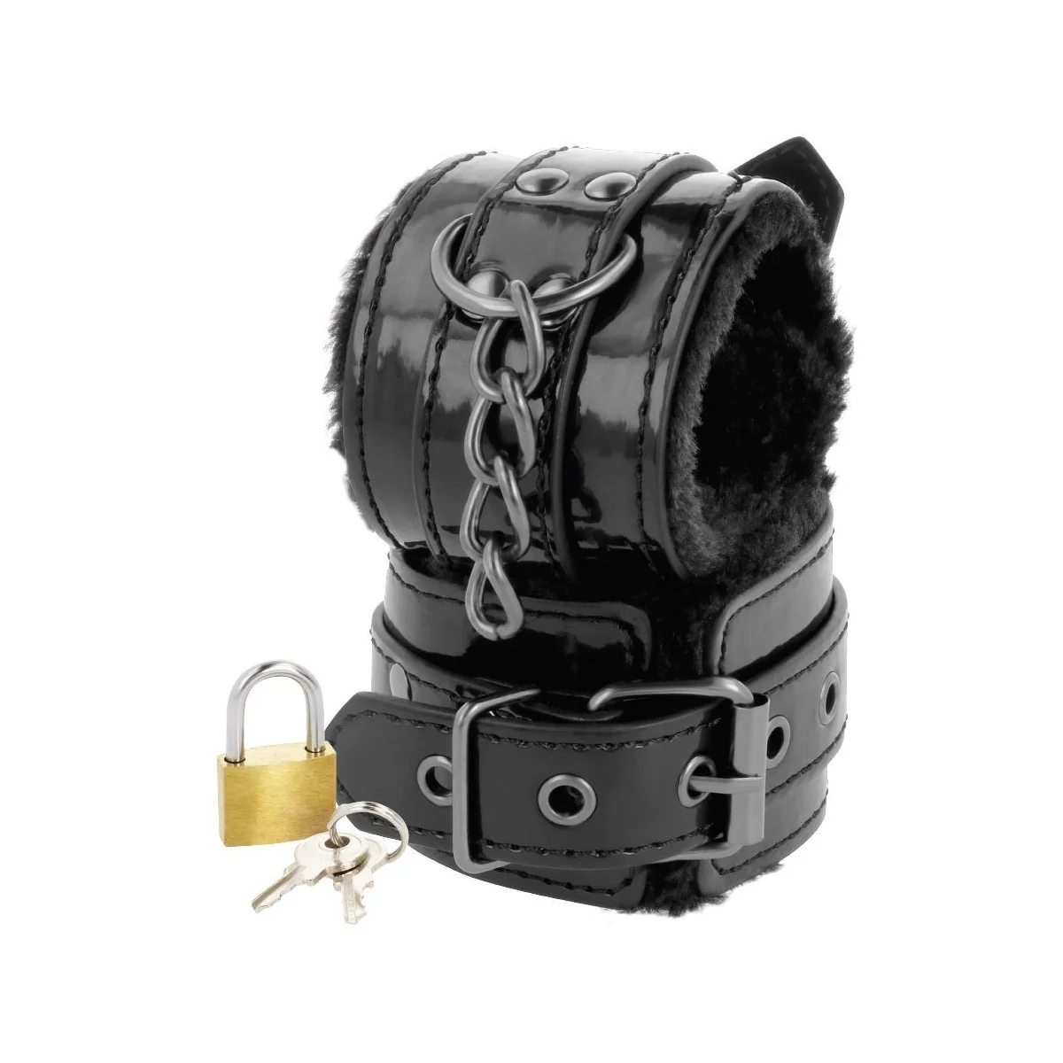 Schwarze, Verstellbare Lederhandschellen mit Vorhngeschloss von Darkness Bondage kaufen | Fesselliebe