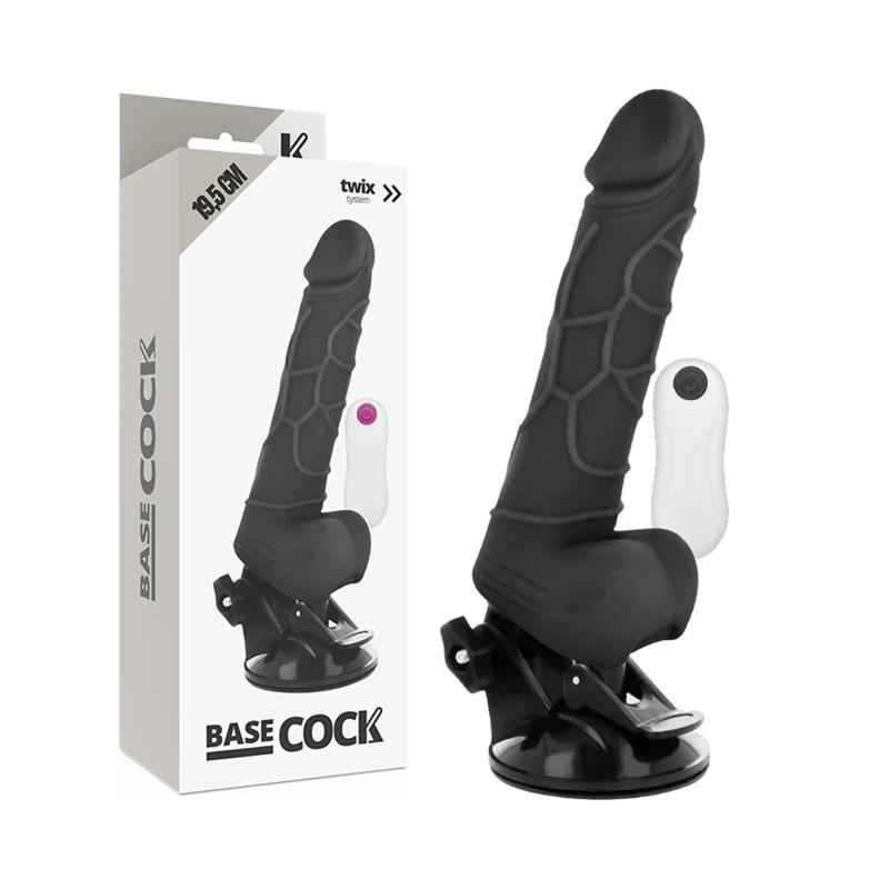Realistischer Vibrator mit Fernbedienung Schwarz mit Hoden 19.5 cm -O- 4 cm von Basecock kaufen | Fesselliebe