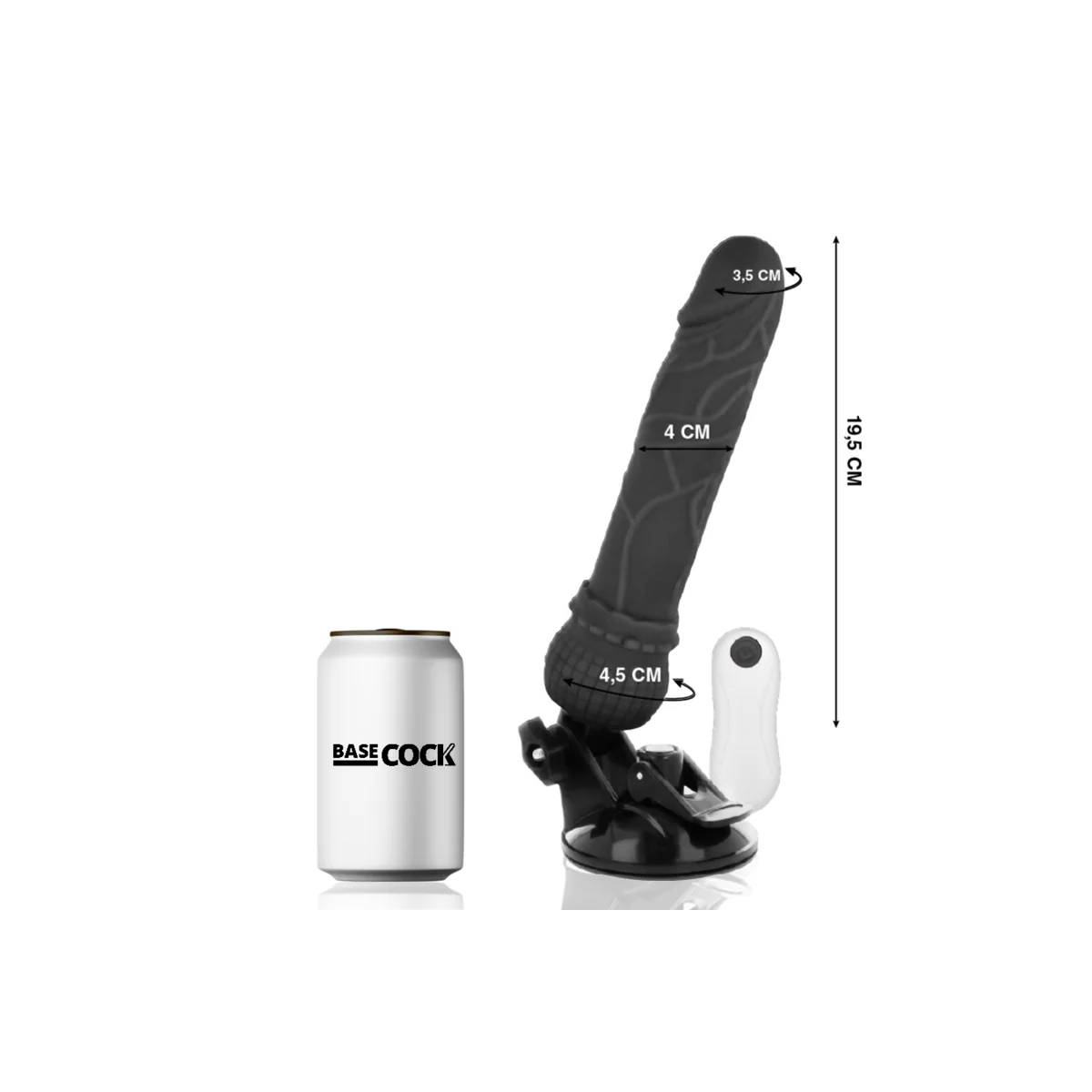 Realistischer Vibrator mit Fernbedienung Schwarz 19.5 cm -O- 4 cm von Basecock kaufen | Fesselliebe