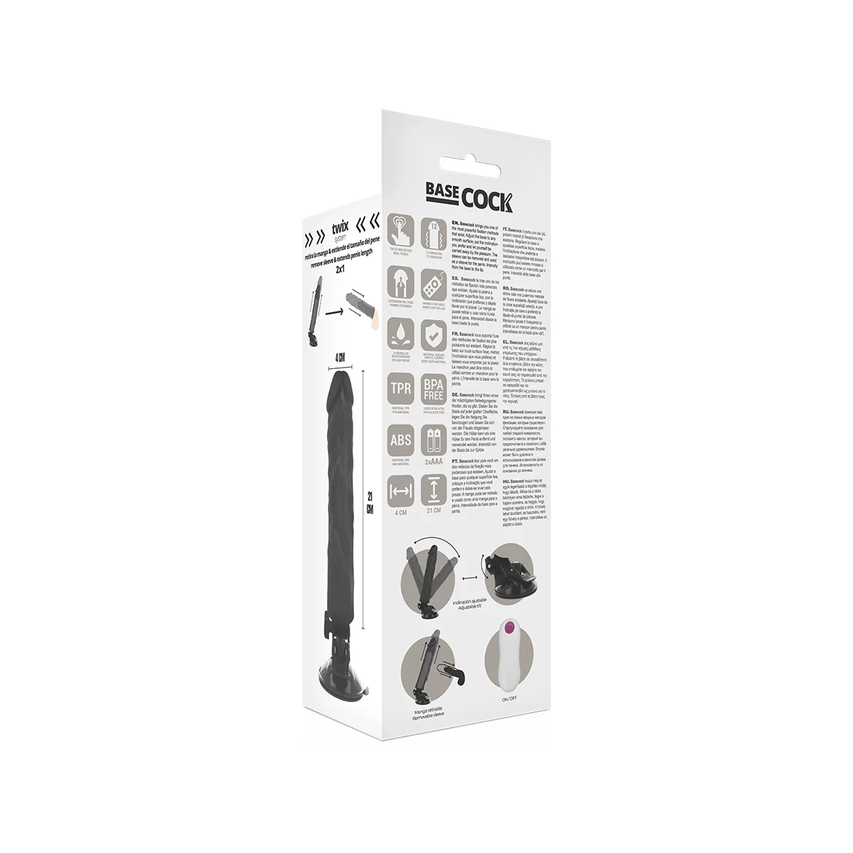 Realistischer Vibrator mit Fernbedienung Schwarz 21 cm -O- 4 cm von Basecock kaufen | Fesselliebe