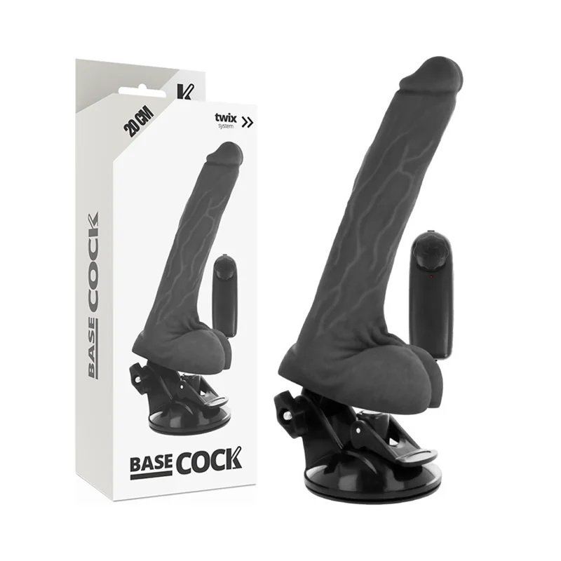 Realistischer Vibrator mit Fernbedienung Schwarz mit Hoden 20 cm -O- 4 cm von Basecock kaufen | Fesselliebe