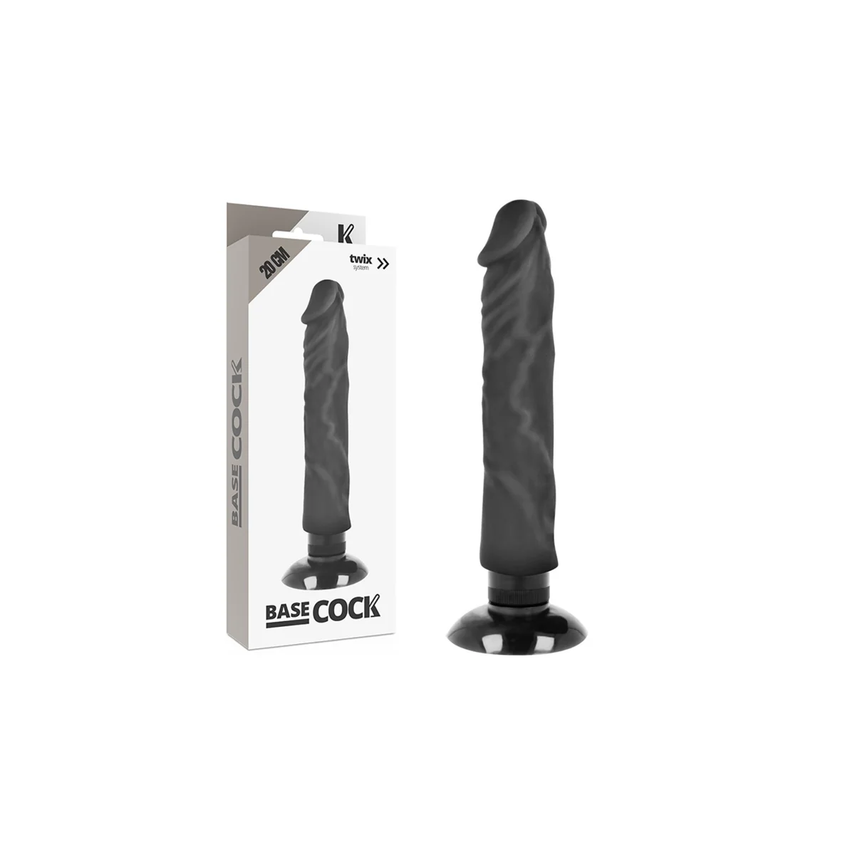 Realistischer Vibrator 2-1 Schwarz 20 cm -O- 4 cm von Basecock kaufen | Fesselliebe