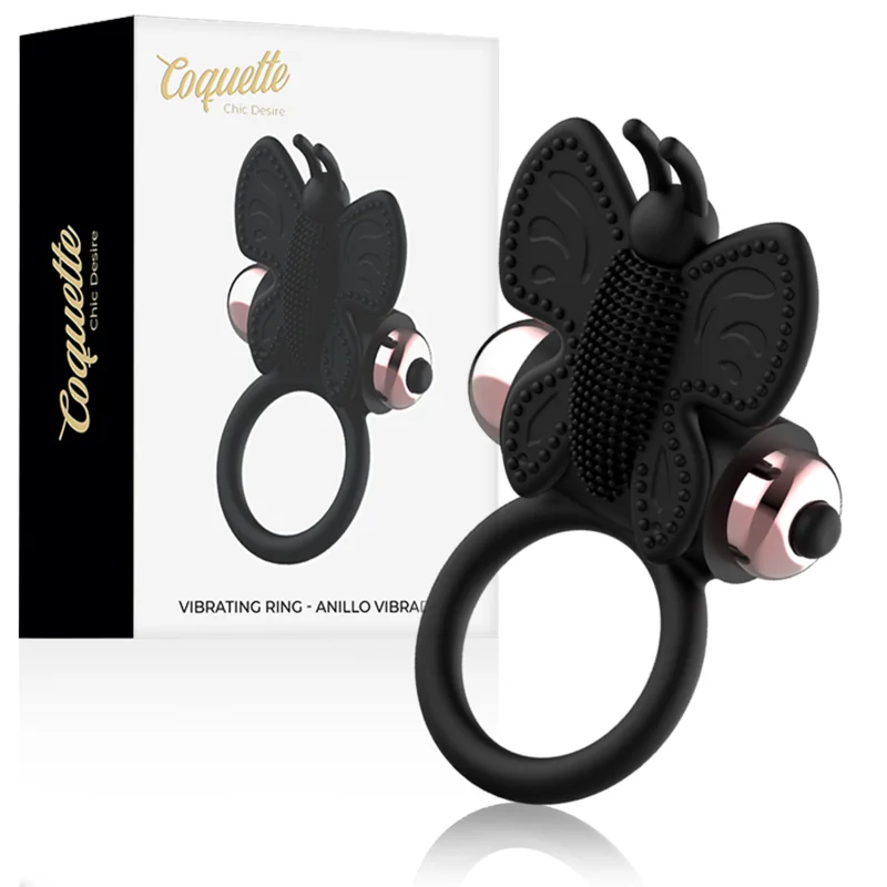 Cockring Schmetterling mit Vibrator Schwarz/ Gold von Coquette Toys kaufen | Fesselliebe