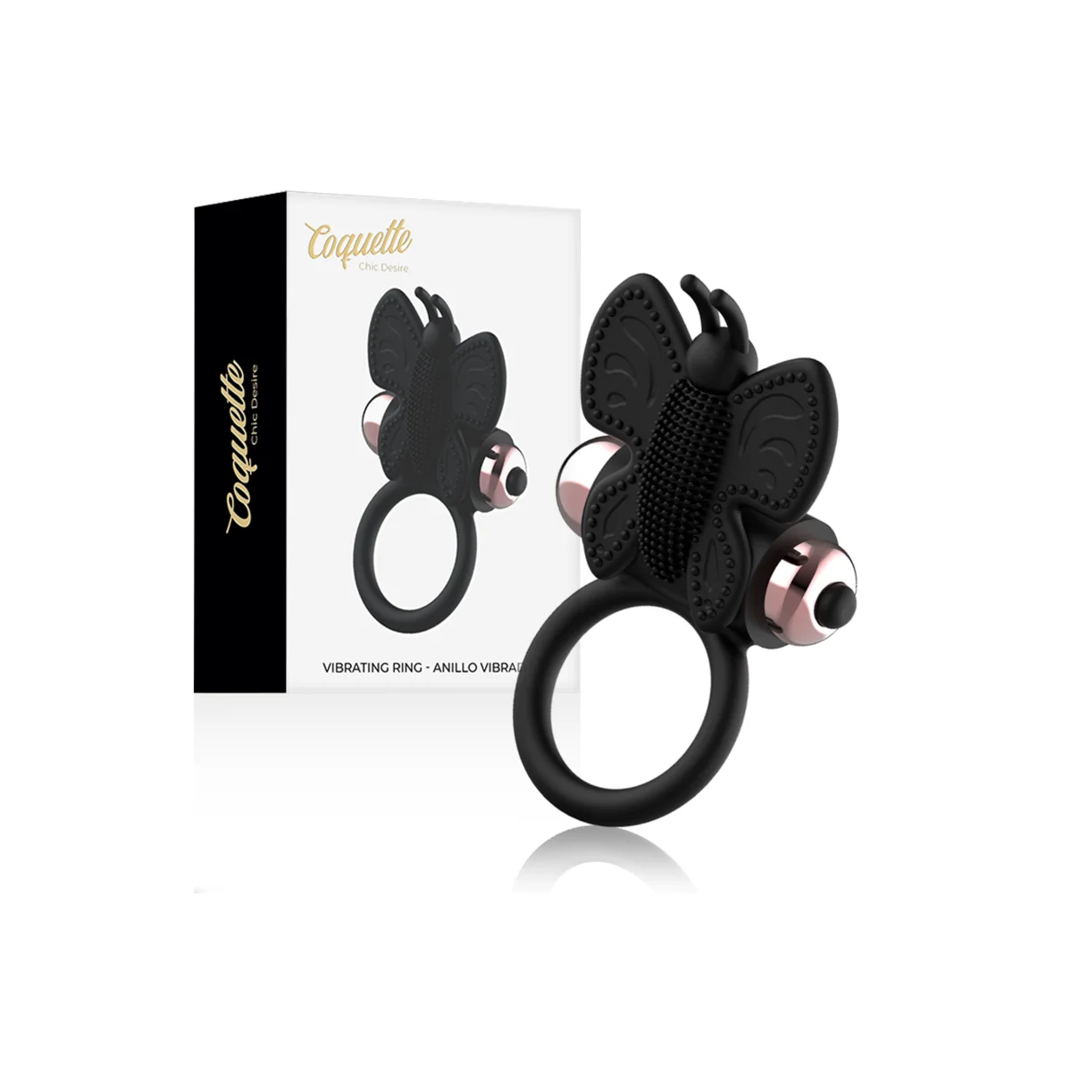 Cockring Schmetterling mit Vibrator Schwarz/ Gold von Coquette Toys kaufen | Fesselliebe