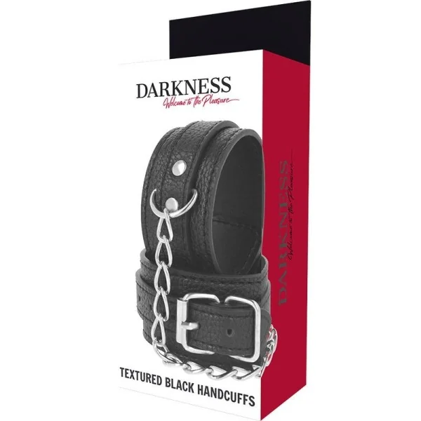 Handschellen aus Schwarzem Strukturiertem Leder von Darkness Bondage kaufen | Fesselliebe