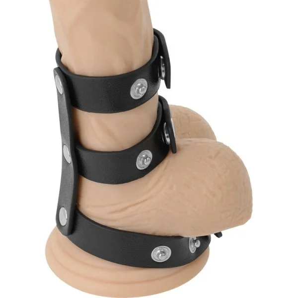 Verstellbarer Doppel-Penis- und Hodenring aus Leder von Darkness Bondage kaufen | Fesselliebe