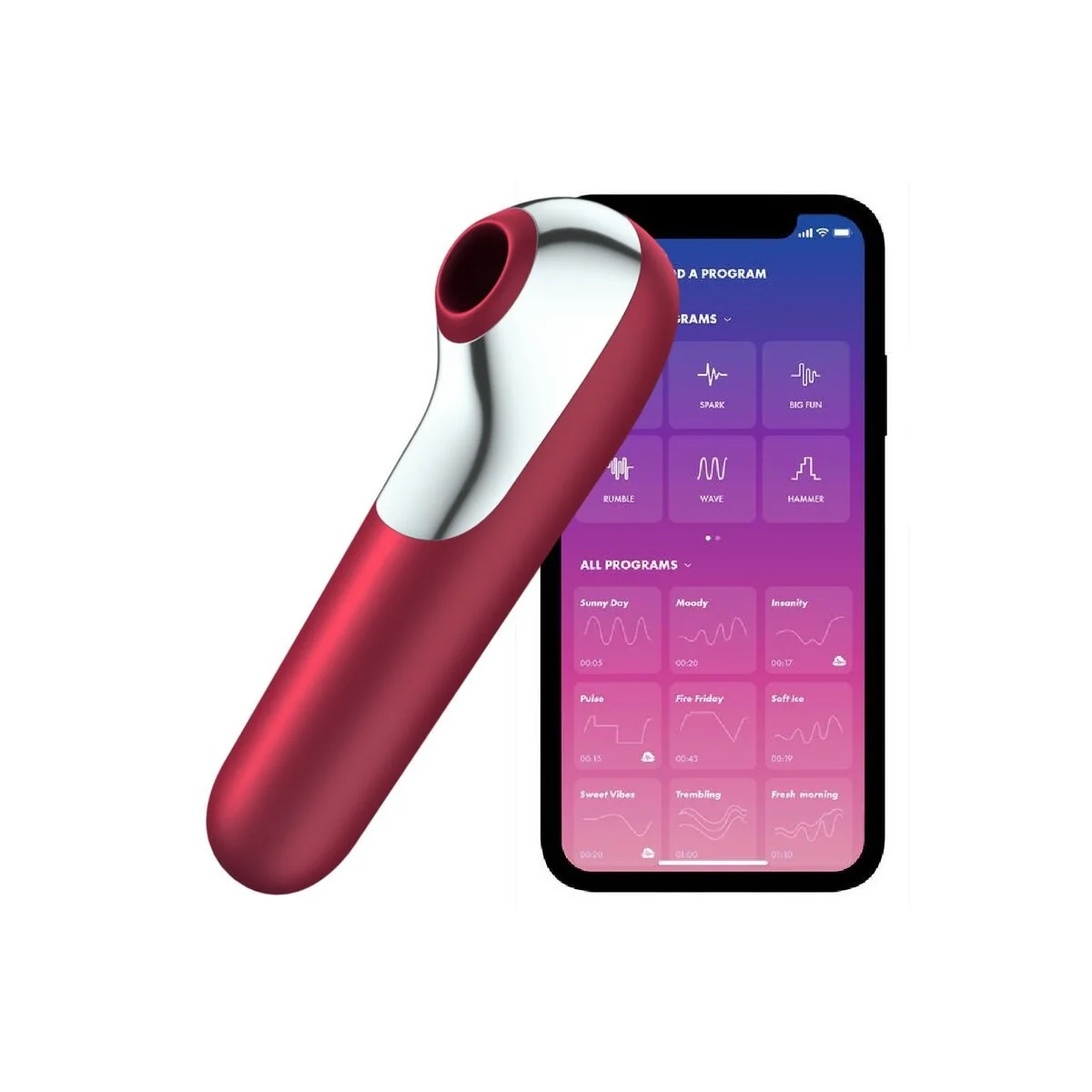 Dual Love Vibrator und Sauger mit Pulsierter Luft Rot von Satisfyer Connect kaufen | Fesselliebe