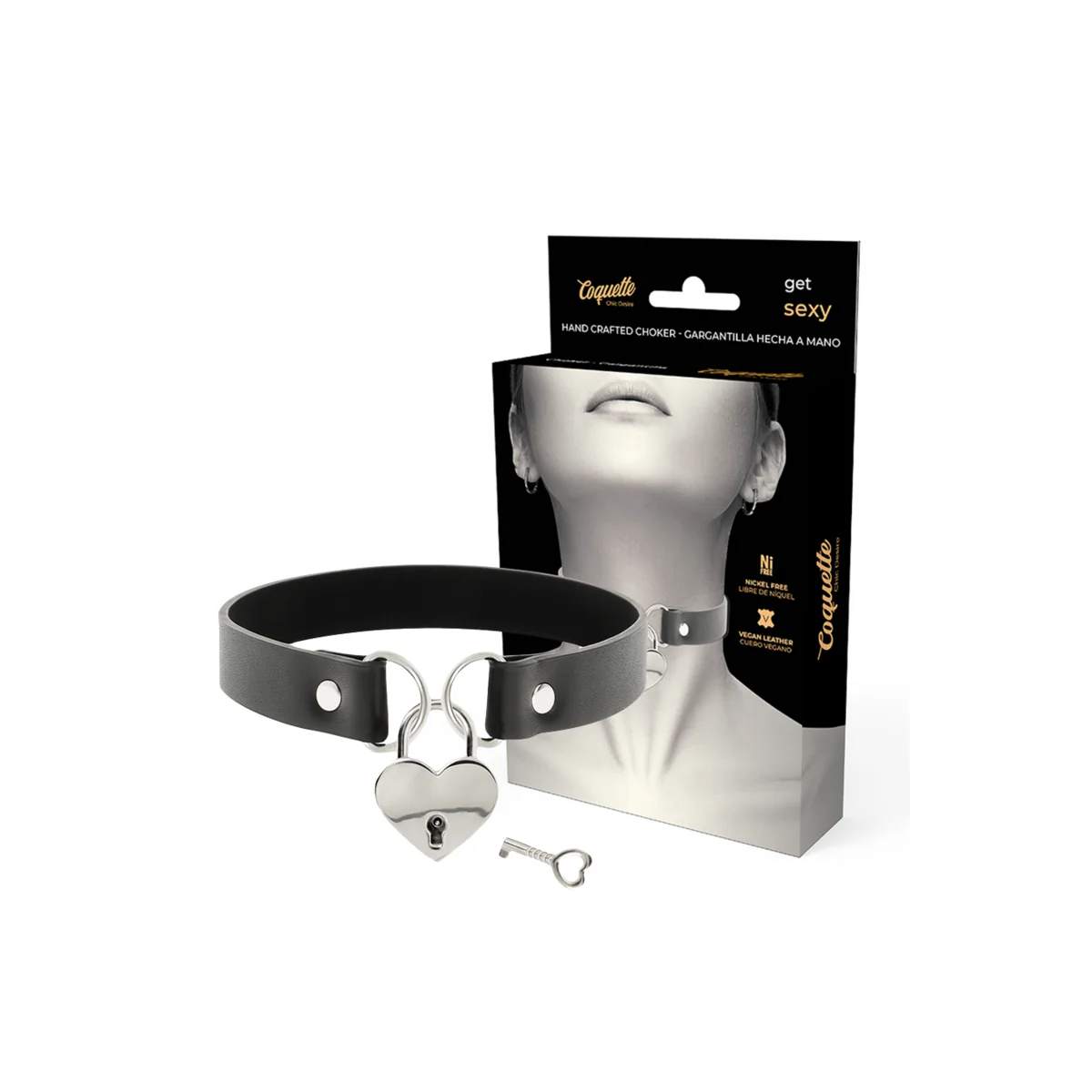 Vegane Leder-Halskette mit Herz-Accessoire mit Schlüssel von Coquette Accessories kaufen | Fesselliebe