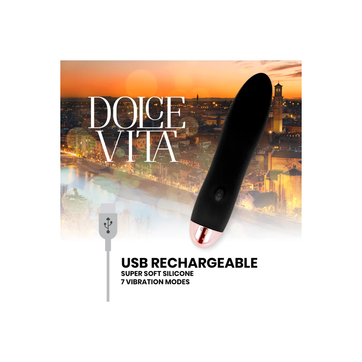 Aufladbarer Vibrator Vier Schwarz 7 Geschwindigkeiten von Dolce Vita kaufen | Fesselliebe