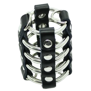 Peniskfig mit Metallringen und Lederriemen von Ohmama Fetish kaufen | Fesselliebe