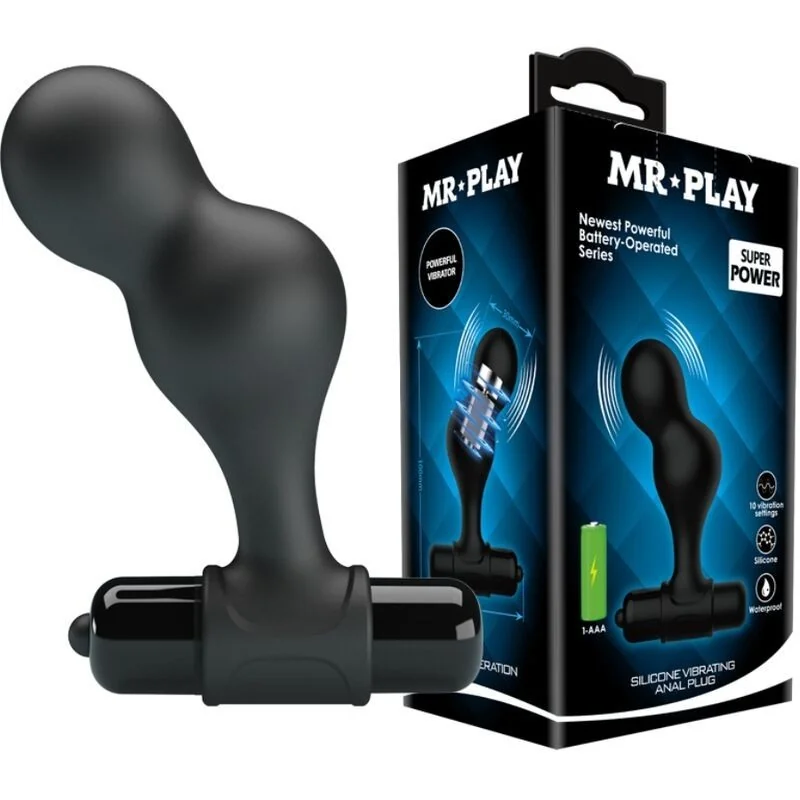Schwarzer Silikon-Vibrator-Analstecker von Mr Play kaufen | Fesselliebe