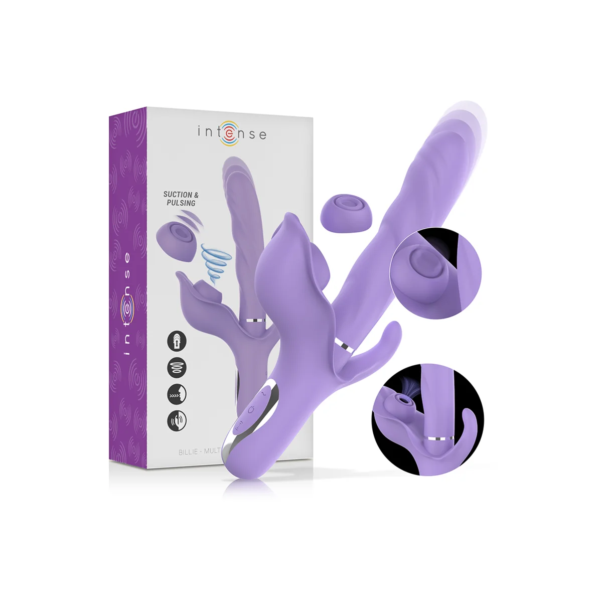 BILLIE MULTIFUNKTIONALER WIEDERAUFLADBARER SAUGVIBRATOR MIT LILA DRUCKKNOPF VON INTENSE FUN