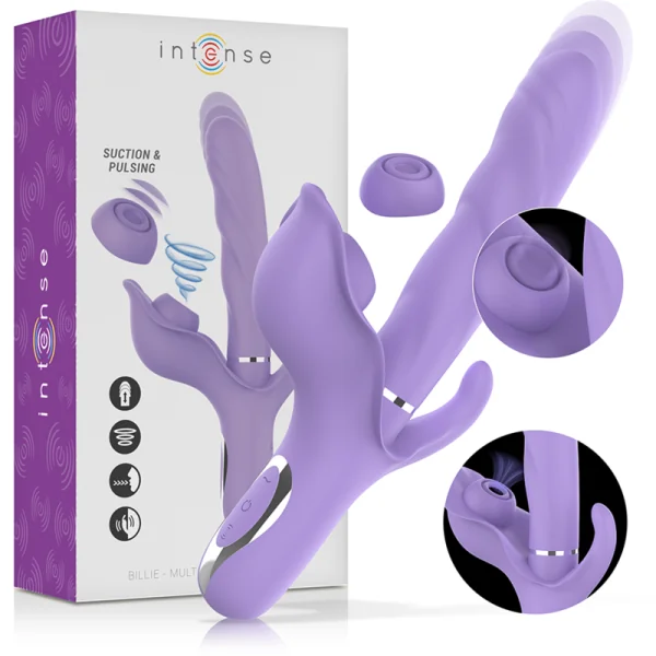 BILLIE MULTIFUNKTIONALER WIEDERAUFLADBARER SAUGVIBRATOR MIT LILA DRUCKKNOPF VON INTENSE FUN