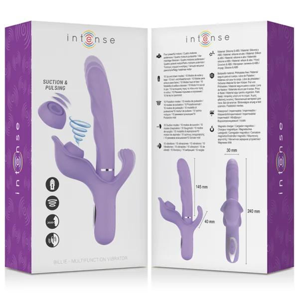 BILLIE MULTIFUNKTIONALER WIEDERAUFLADBARER SAUGVIBRATOR MIT LILA DRUCKKNOPF VON INTENSE FUN