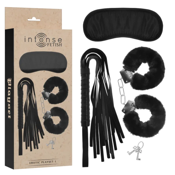 Fetish Erotikspielset 1 mit Handschellen, Blindmaske und Peitsche von Intense Fetish kaufen | Fesselliebe