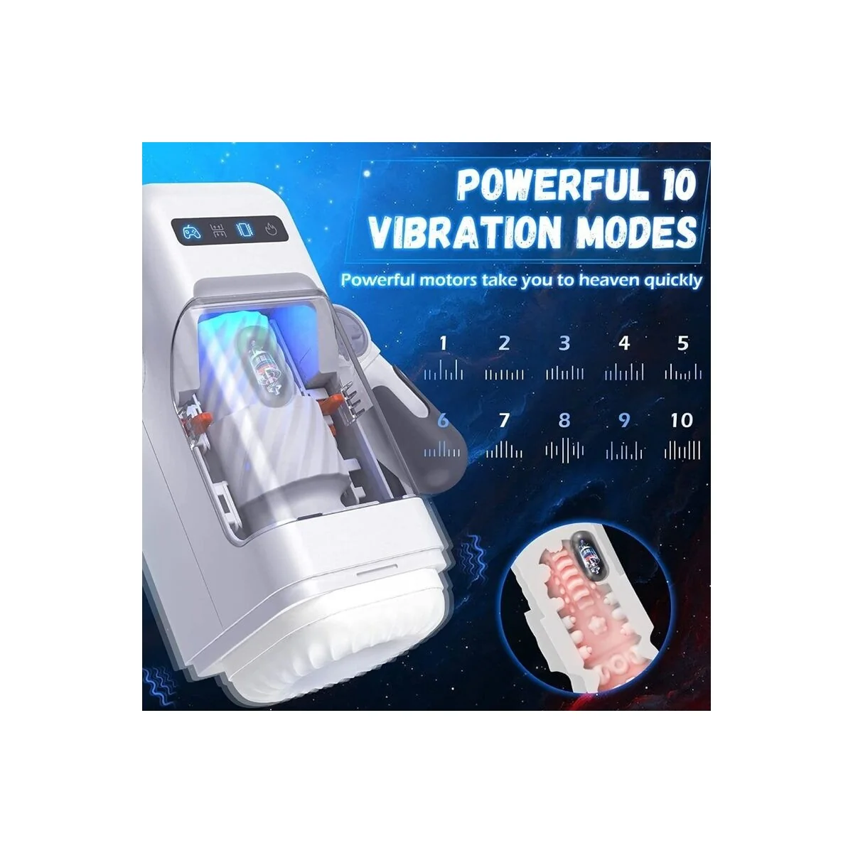 Stoßender Vibrations-Masturbator mit Heizfunktion und Mobiler Unterstützung - Schwarz von Baile For Him kaufen | Fesselliebe