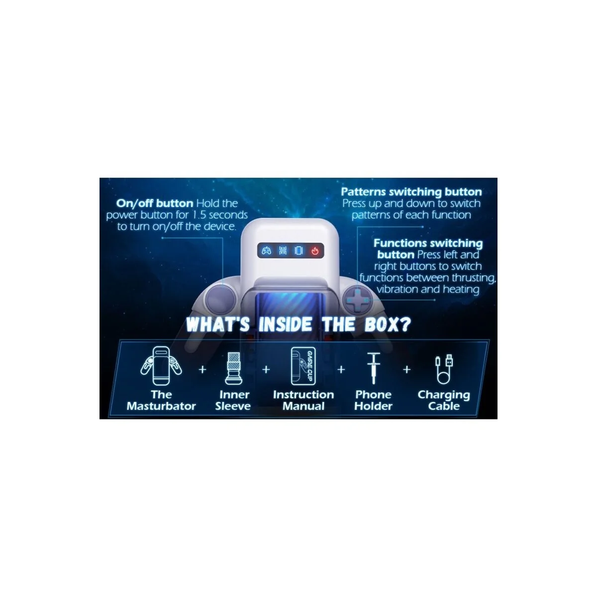 Stoßender Vibrations-Masturbator mit Heizfunktion und Mobiler Unterstützung - Schwarz von Baile For Him kaufen | Fesselliebe