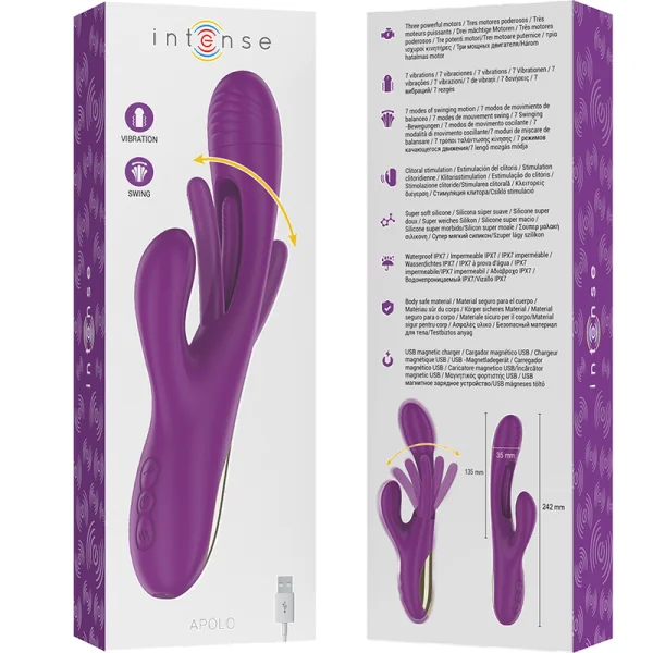 Apolo wiederaufladbarer Multifunktionsvibrator 7 Vibrationen mit Lila Schwingender Zunge von Intense Fun kaufen | Fesselliebe