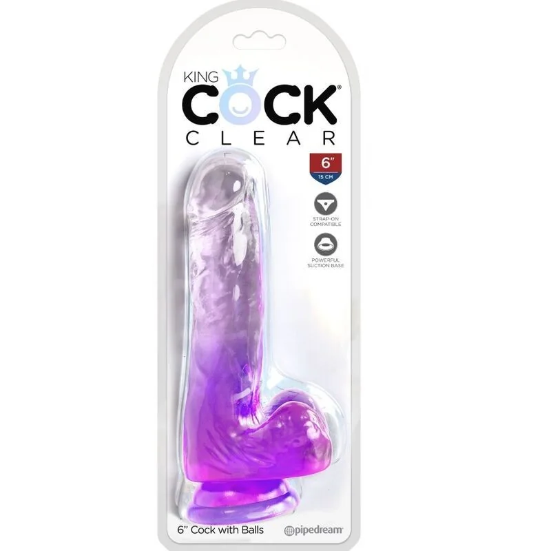 Clear realistischer Penis mit Hoden 13.5 cm Lila von King Cock kaufen | Fesselliebe 2