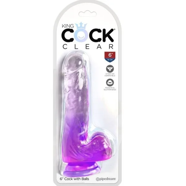 Clear realistischer Penis mit Hoden 13.5 cm Lila von King Cock kaufen | Fesselliebe