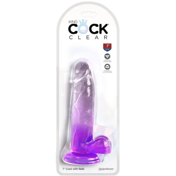 Clear realistischer Penis mit Hoden 15.2 cm Lila von King Cock kaufen | Fesselliebe