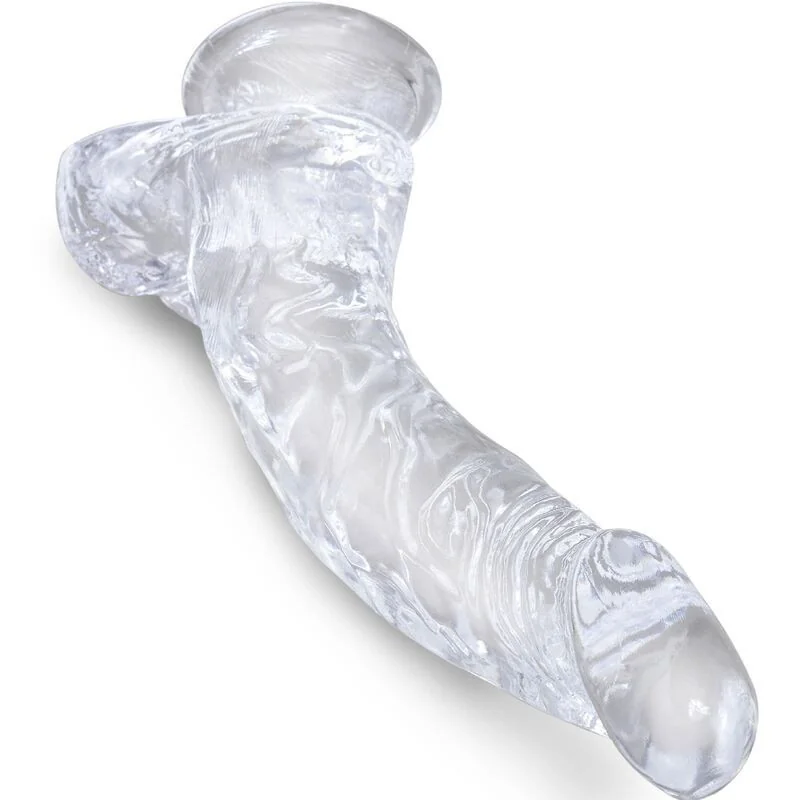 Clear Realistisch Gebogener Penis mit 16.5 cm Transparenten Eieren von King Cock kaufen | Fesselliebe 2