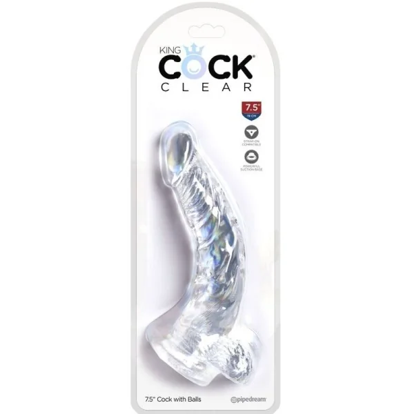 Clear Realistisch Gebogener Penis mit 16.5 cm Transparenten Eieren von King Cock kaufen | Fesselliebe
